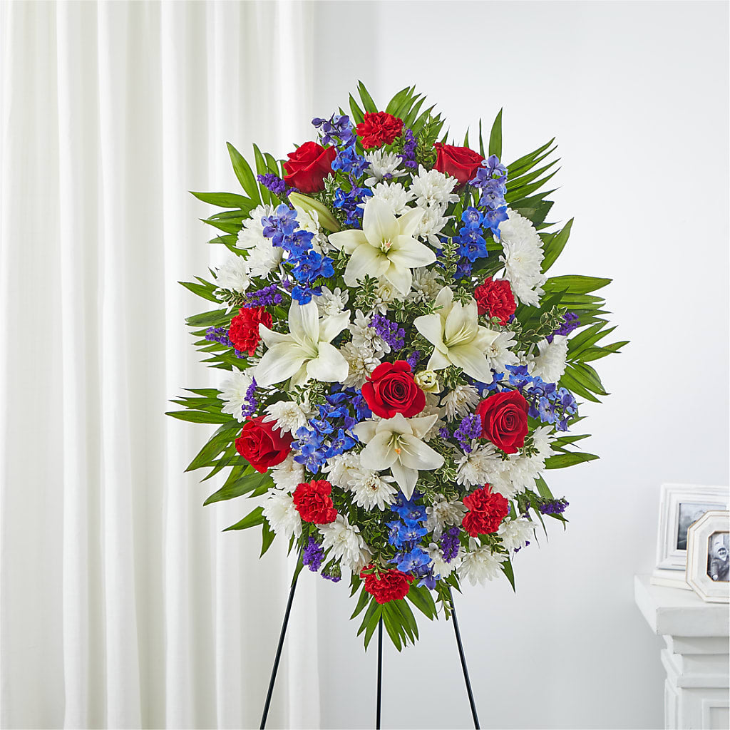 Cherished Service Standing Spray – Marcela Floral Design, Sunrise FL