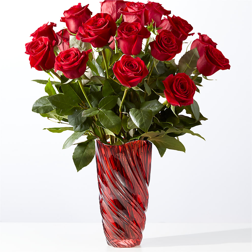 Classic Love Red Rose Bouquet with Luxe Swirl Vase – Marcela Floral Design, Sunrise FL