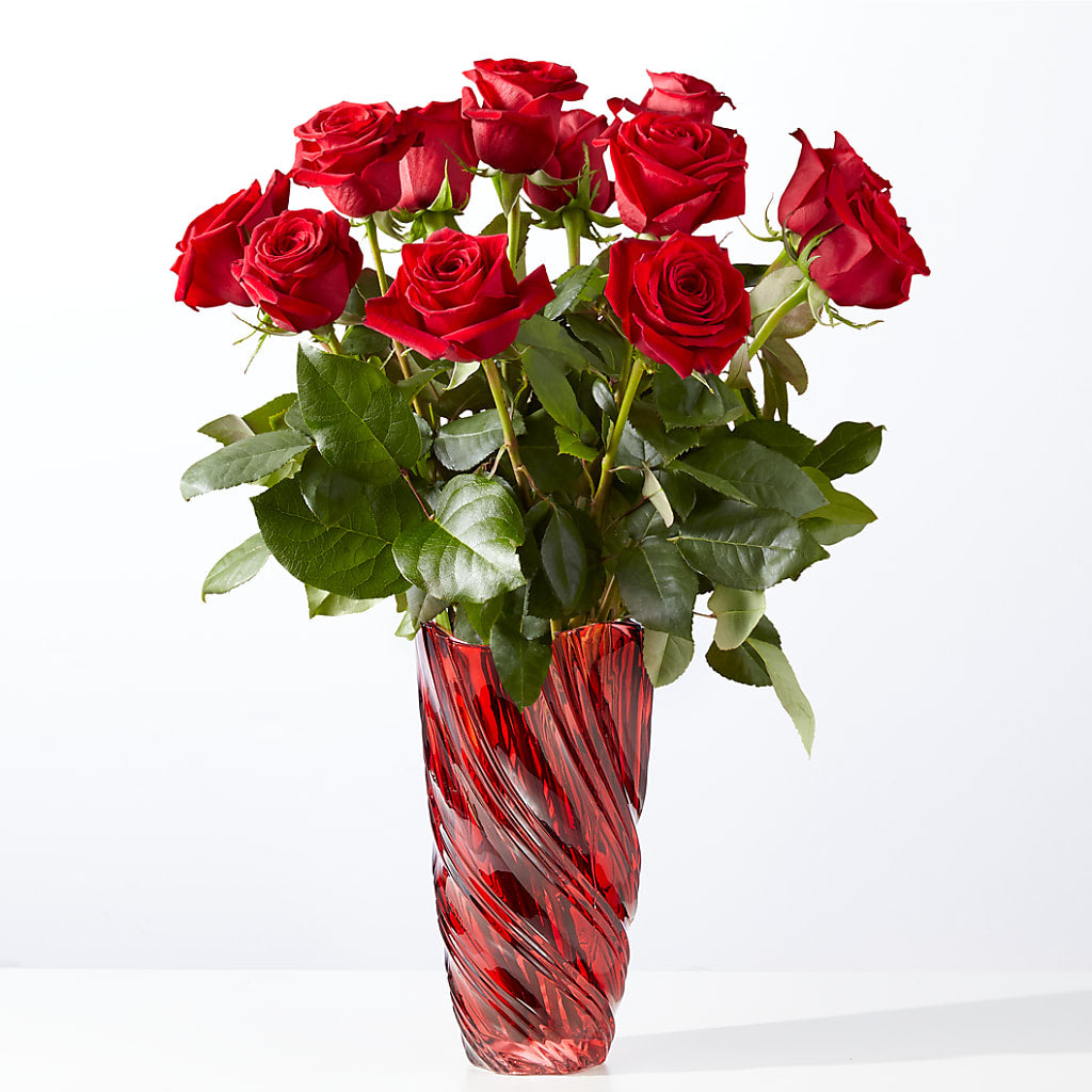 Classic Love Red Rose Bouquet with Luxe Swirl Vase – Marcela Floral Design, Sunrise FL