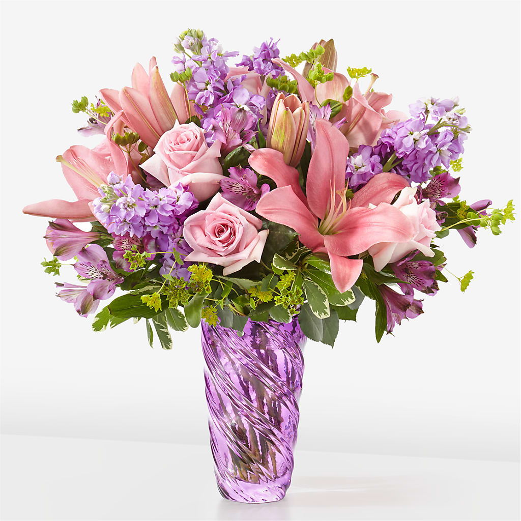 Precious Petals Bouquet with Luxe Swirl Vase – Marcela Floral Design, Sunrise FL