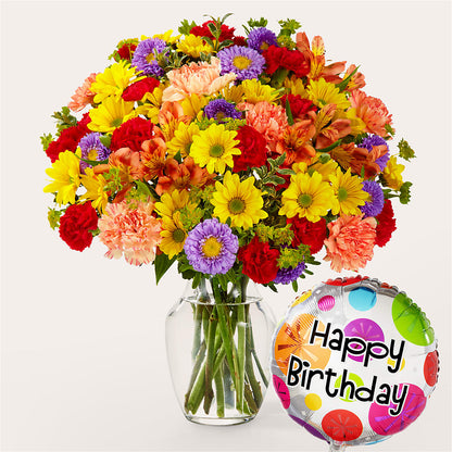 Kaleidoscope Bouquet with Birthday Balloon –  Marcela Floral Design, Sunrise FL