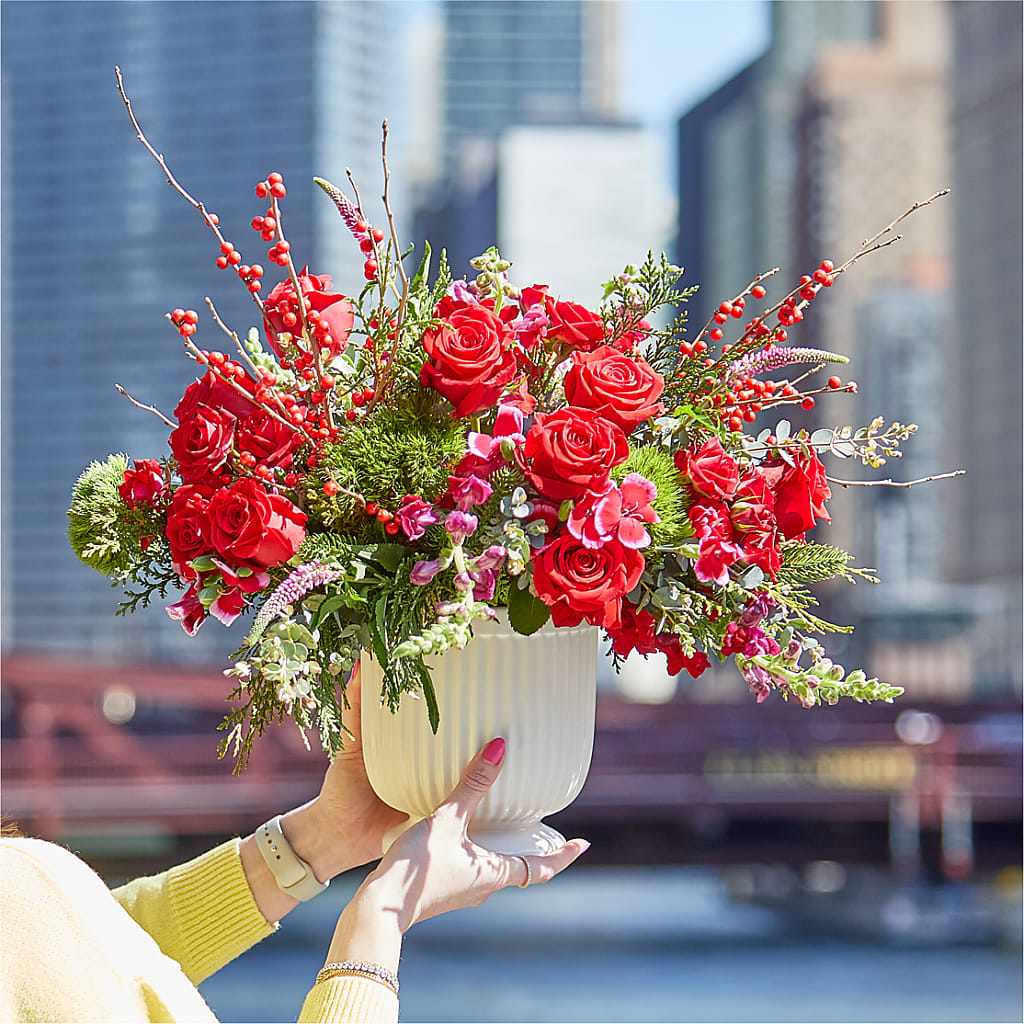 Big Red Bow Bouquet –  Marcela Floral Design, Sunrise FL